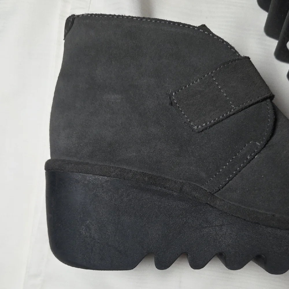 FLY LONDON Charcoal Suede Wedge Boots - Picture 6 of 9